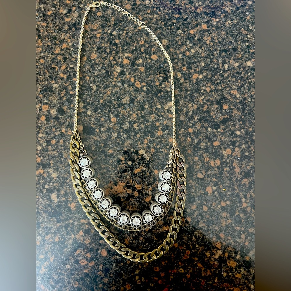 Evereve necklace rhinestones and antique gold